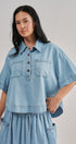 Washed Utility Half-Placket Cropped Shirt in CHAMBRAY - Women's Shirts & Blouses | Urban Daizy