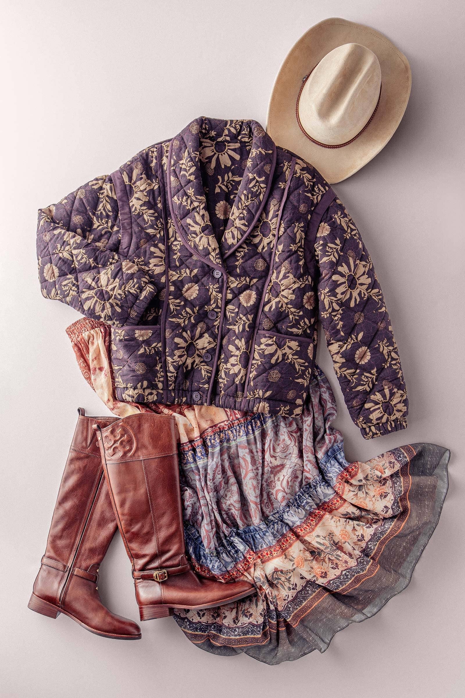 Quilted Floral Shawl Collar Jacket