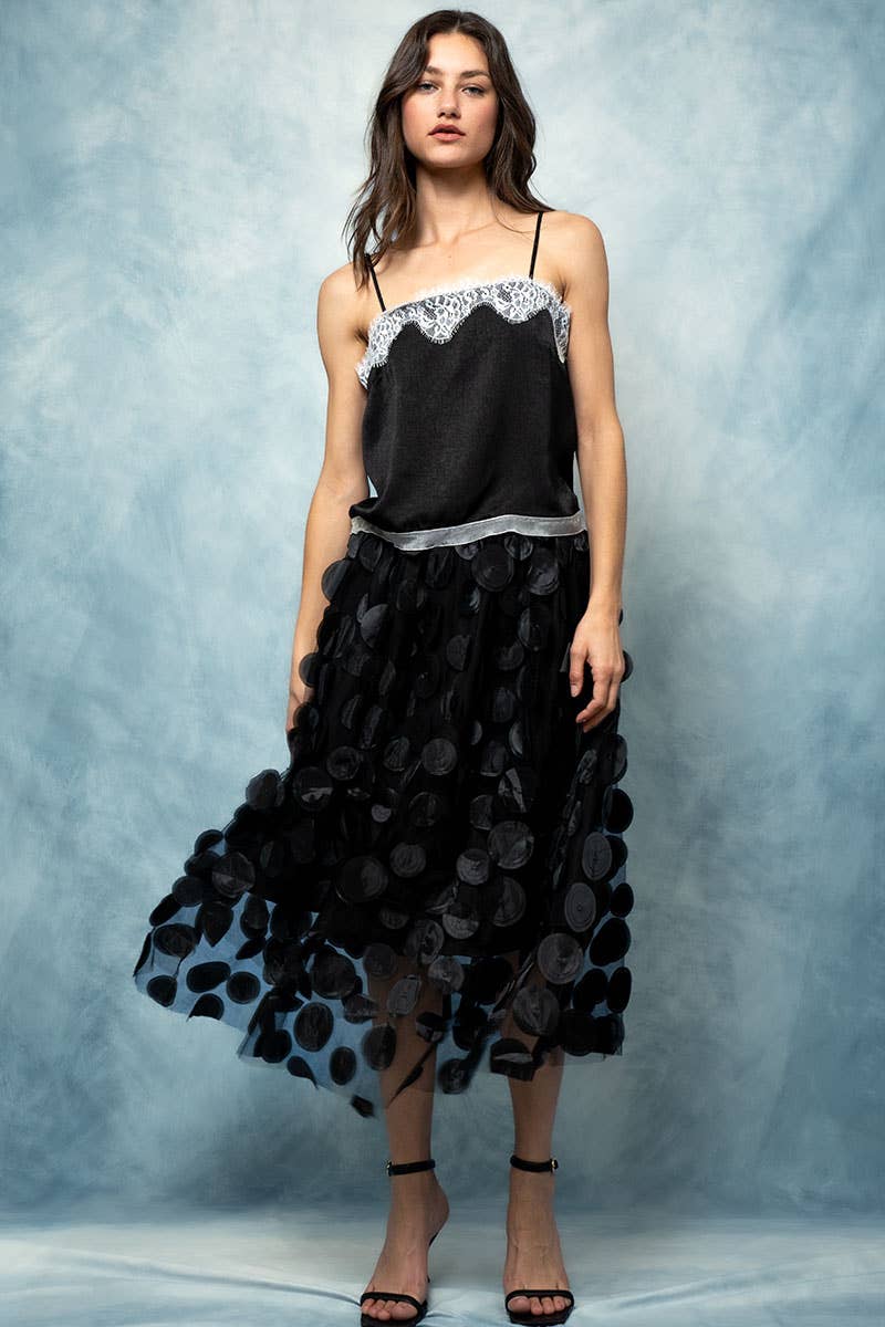 Urban Daizy Polka Dot Tulle Midi Skirt with Elastic Waist Black Skirt - Women's (UDZ-SK-00104) – alternate view 8