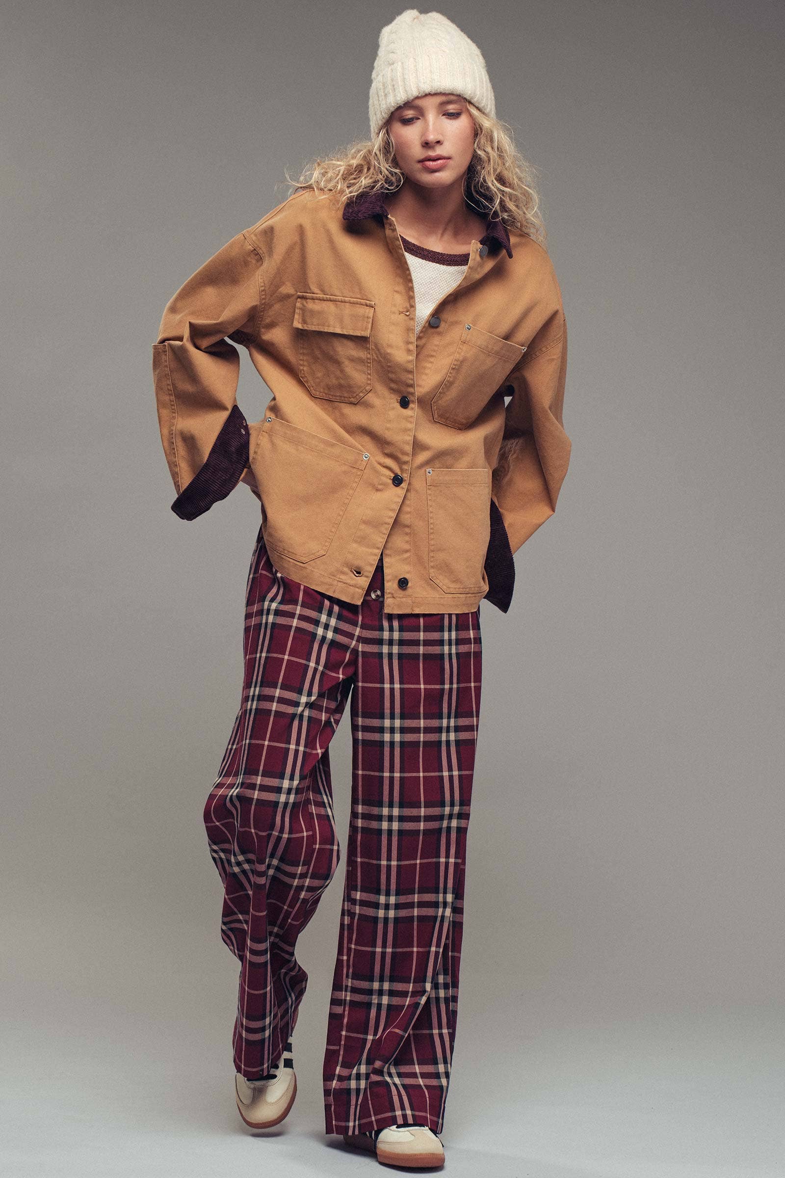 Urban Daizy Utility Contrast Collar Workwear Jacket Camel Jacket - Women's (UDZ-TP-00811) – alternate view 2