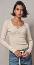 Ribbed Henley Top with Crochet Trim Neckline in IVORY - Women's T-Shirts & Polos | Urban Daizy