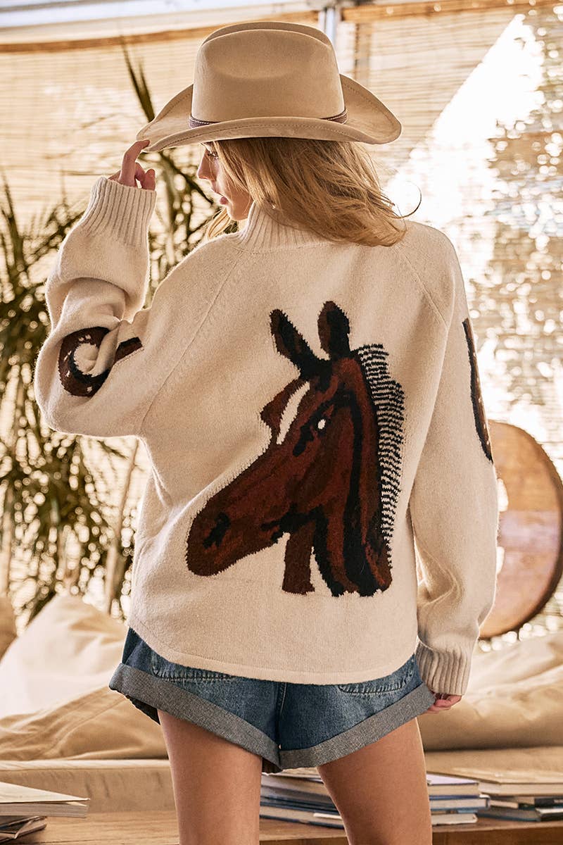 Western Horse Intarsia Cardigan