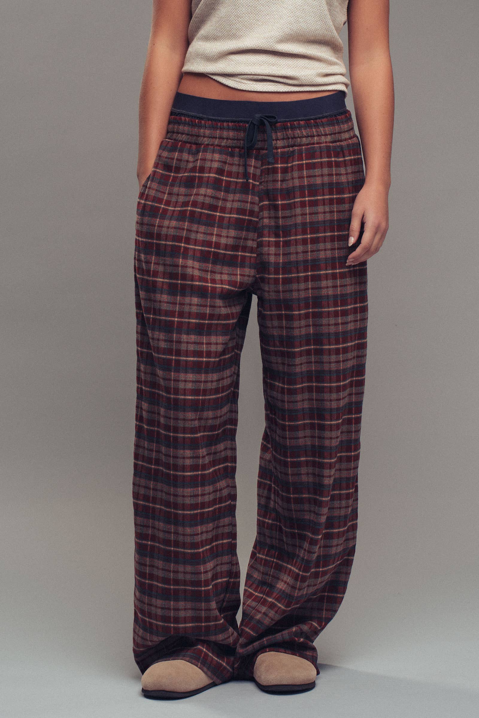 Urban Daizy Plaid Wide-Leg Lounge Pants Brown-Multi Lounge Sweatpants/Joggers - Women's (UDZ-KN-00150) – alternate view 3