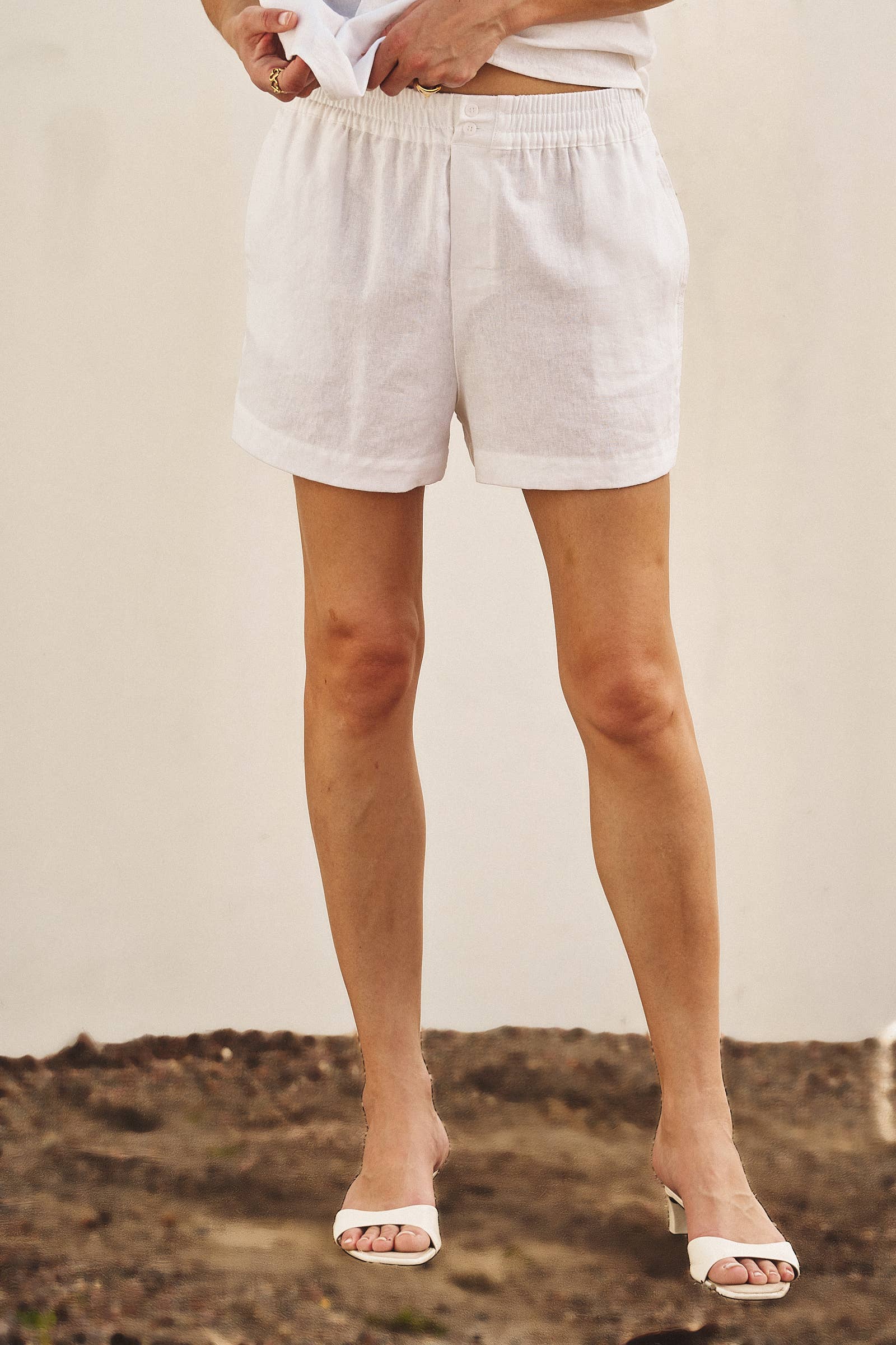 Urban Daizy Linen Blend Button-Detail Shorts White Shorts - Women's (TNPT0816-White) – alternate view 10