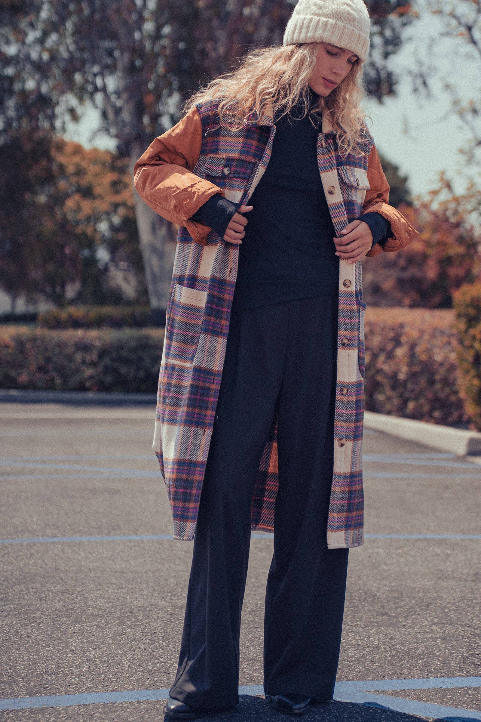 Plaid Patchwork Longline Coat