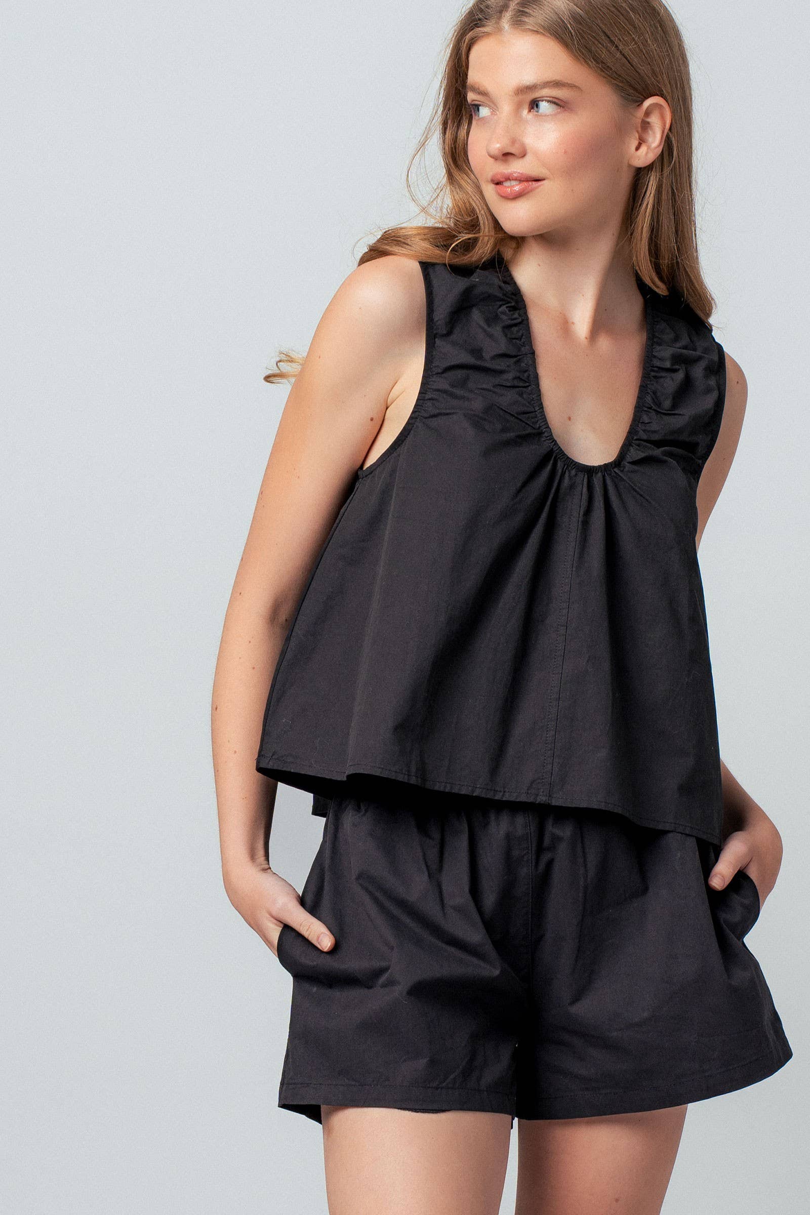 Urban Daizy Ruched Neck Cotton Sleeveless Matching Set Pink Top & Short Set (NOT Loungewear) - Women's (UDZ-OT-00168) – alternate view 8