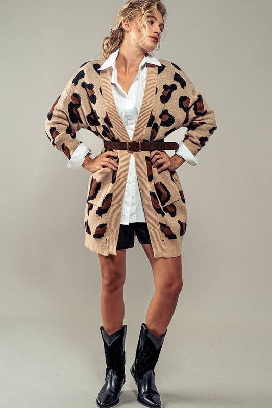 Urban Daizy Chic Animal Print Open Front Knit Cardigan Black Cardigan - Women's (UDZ-KN-00571) – alternate view 10