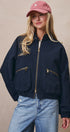 Cropped Zip Bomber Jacket in NAVY - Women's Jackets & Blazers | Urban Daizy