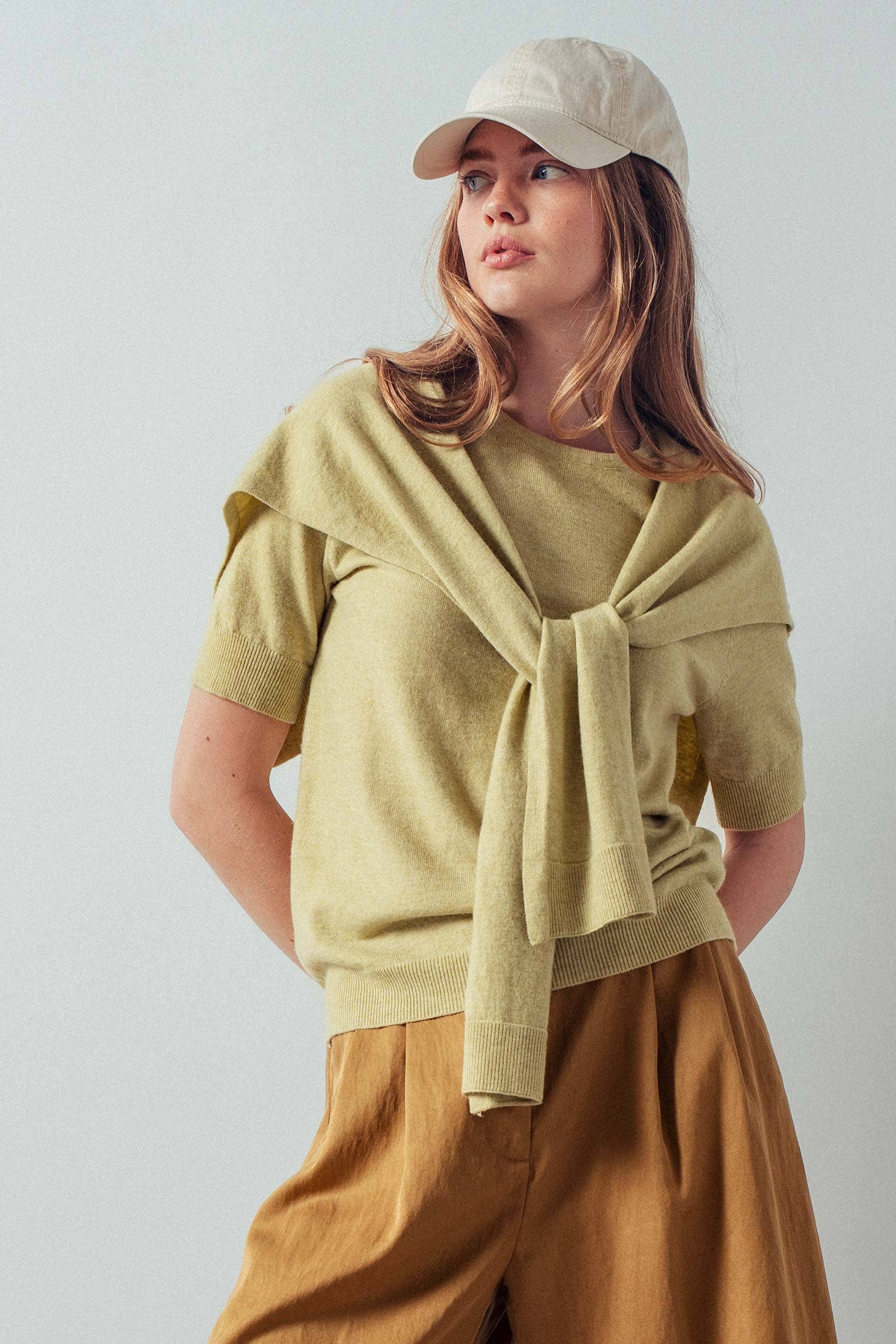 Faux Layered Tie-Front Knit Top