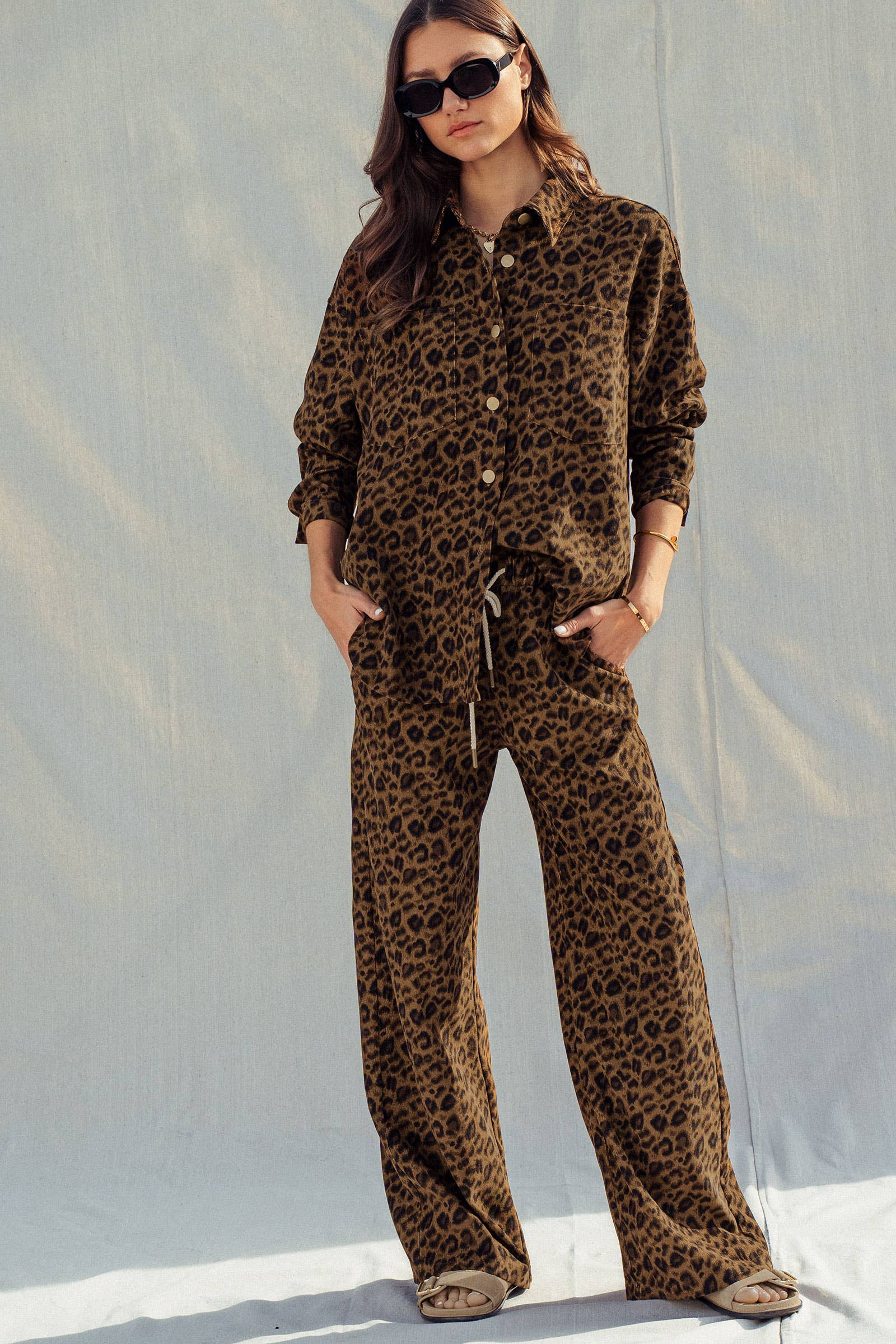 Urban Daizy Leopard Print Set–Oversized Button-Up Shirt & Relaxed Pants Leopard Lounge Set - Women's (UDZ-AC-00201) – alternate view 6