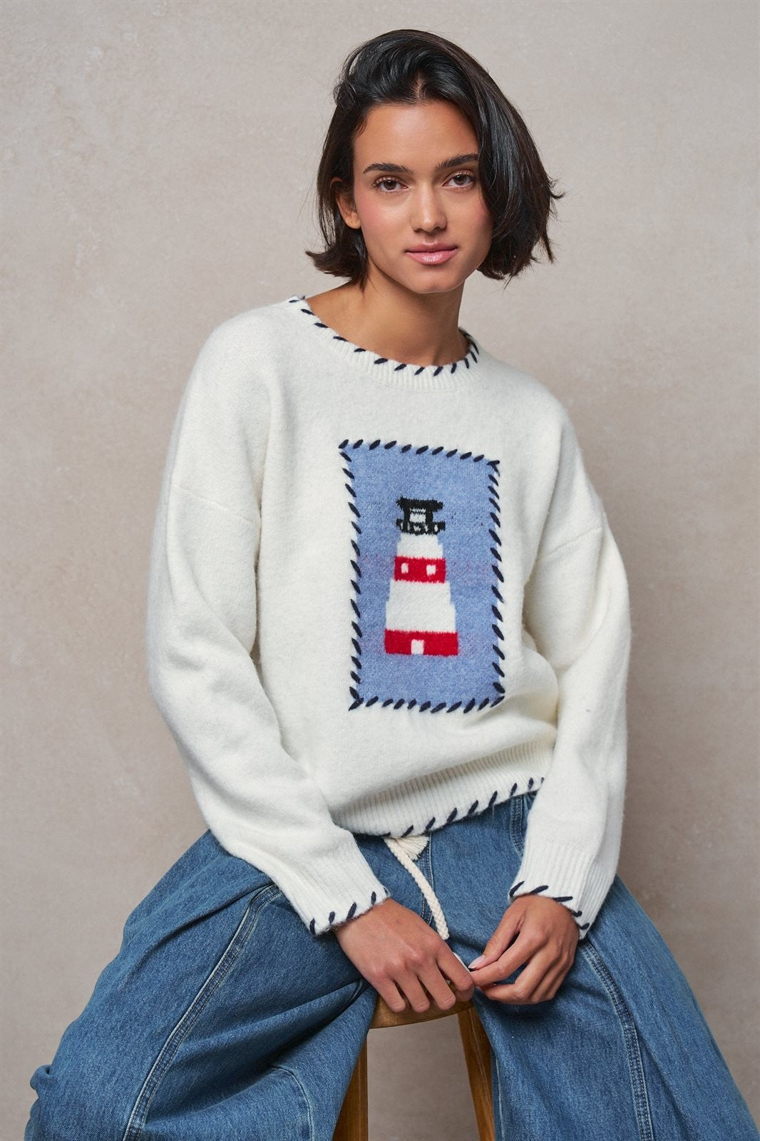 Lighthouse Knit Sweater in IVORY - Women's Sweaters | Urban Daizy
