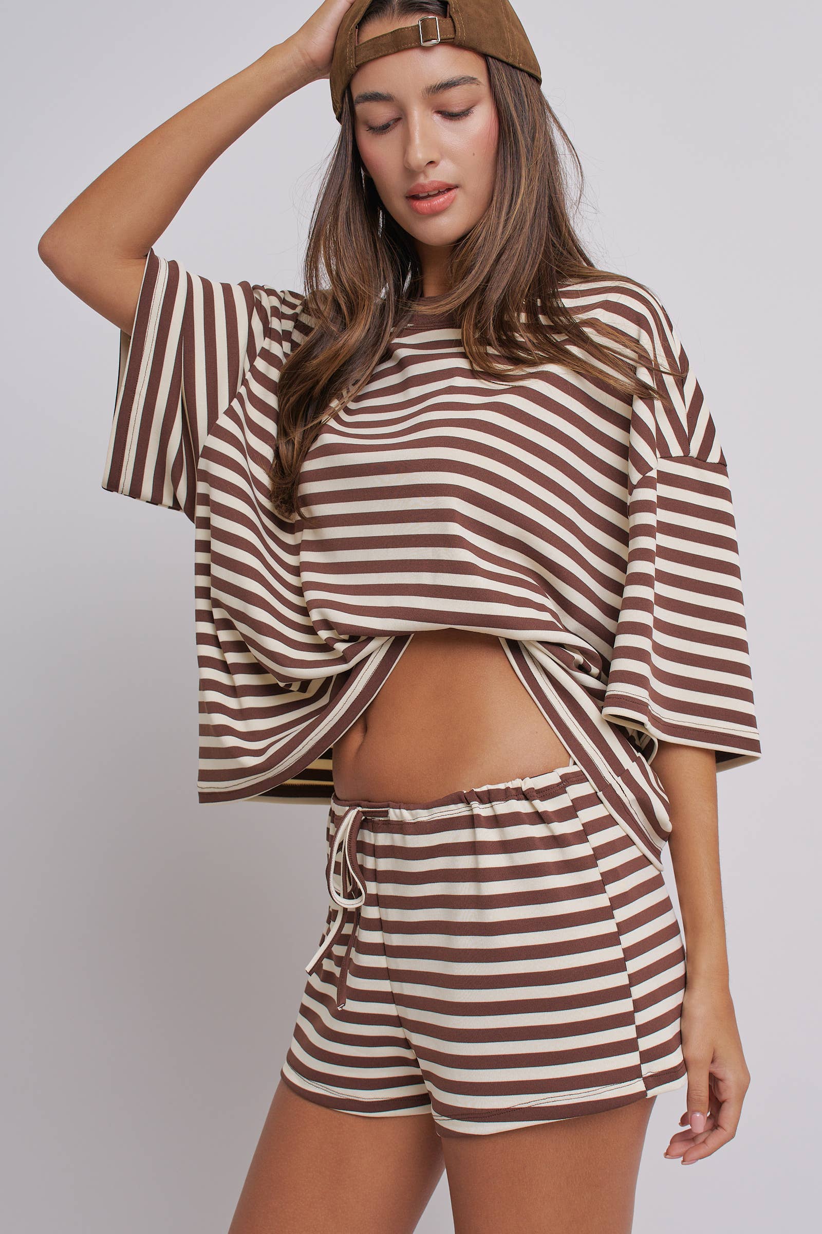 Oversized Striped Contrast Neck Boxy Tee