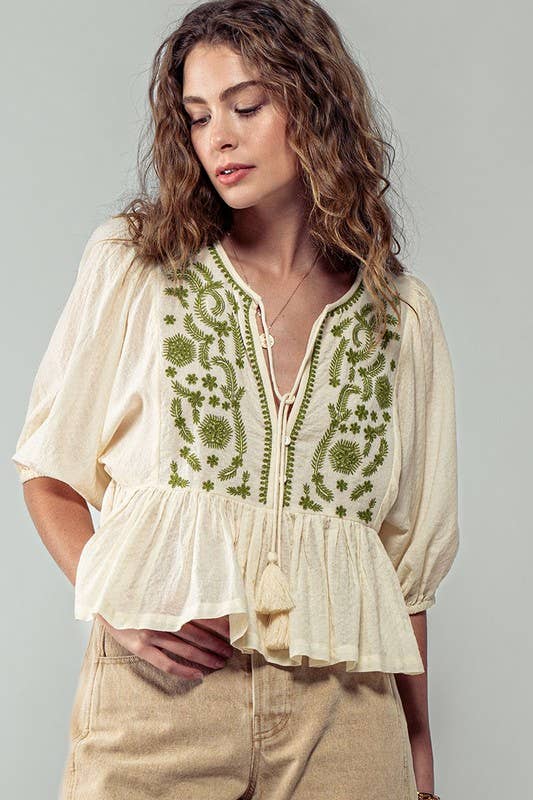 Urban Daizy Boho Embroidered Puff Sleeve Ruffle Blouse White Blouse - Women's (UDZ-TP-00705) – alternate view 11