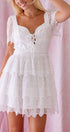 Urban Daizy Tiered Lace Mini Dress with Corset Bodice and Puff Sleeves Ivory Dress - Women's (UDZ-DR-00354)