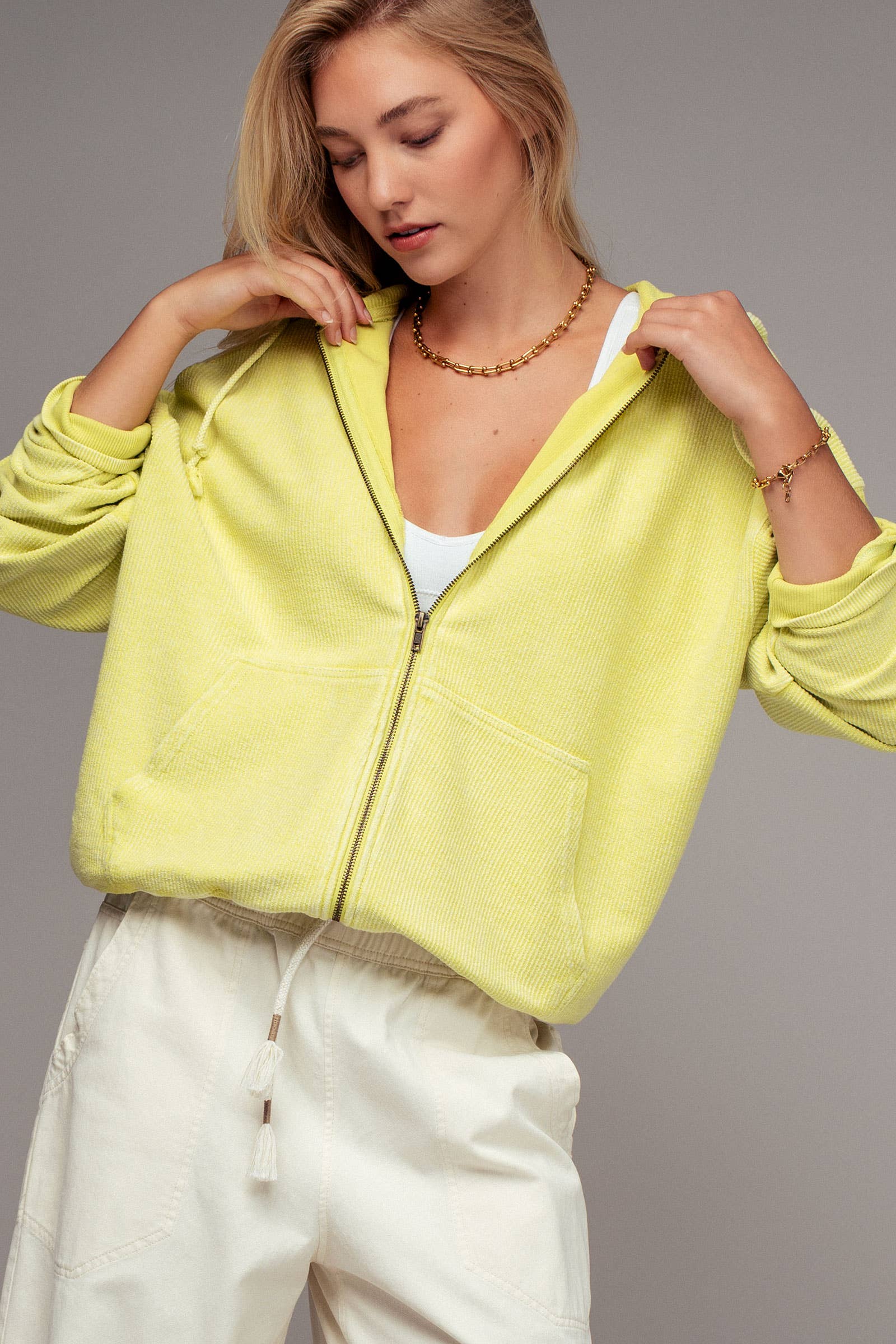 Urban Daizy Oversized Ribbed Dolman Sleeve Hoodie Cream Hoodie - Women's (UDZ-KN-00313) – alternate view 25