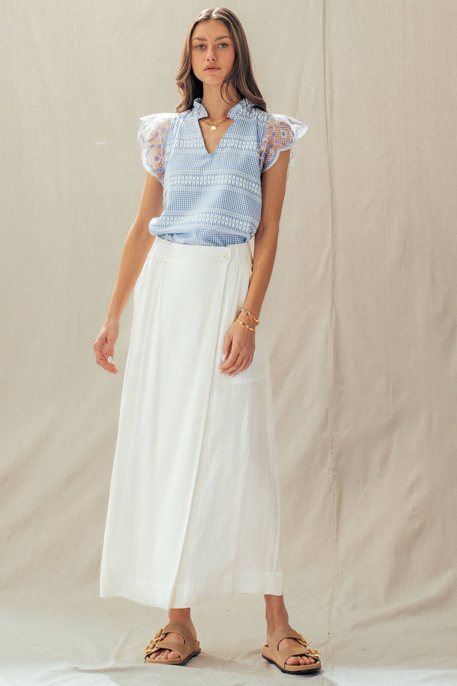 Bohemian Button Front Wrap Around Elastic Waist Maxi Skirt