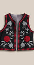Floral Embroidered Corduroy Vest with Heart Vine Trim in BLACK - Women's Vests | Urban Daizy