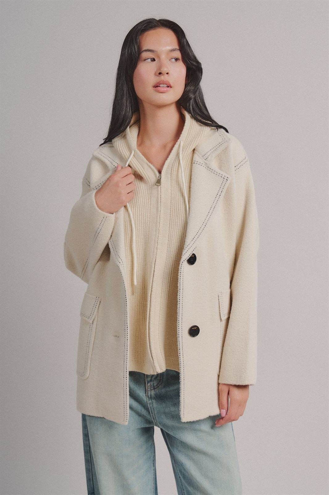 Hooded Wool Blend Oversized Short Coat in IVORY - Women's Coats | Urban Daizy