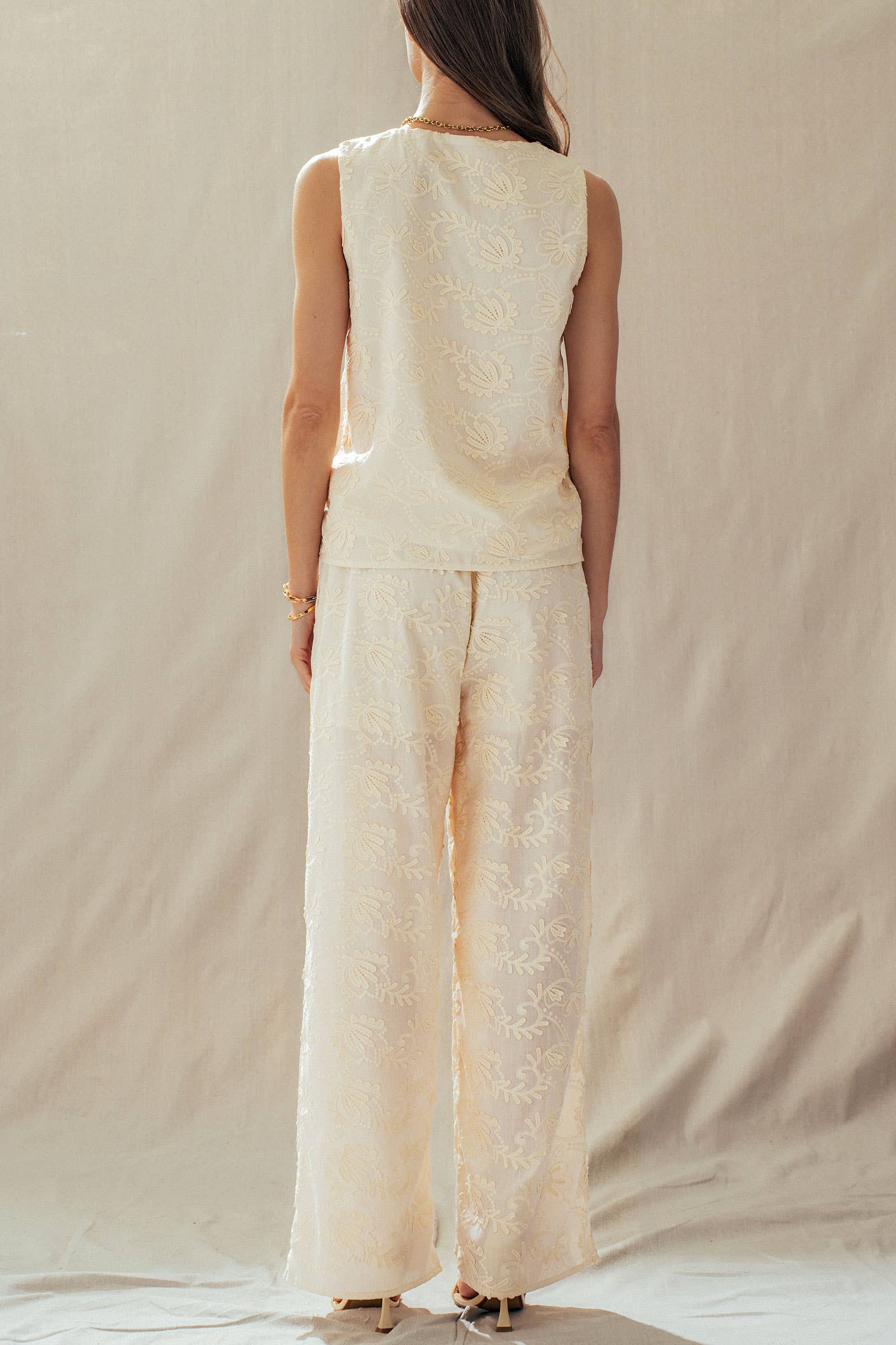 Floral Embroidered Cotton Top And Pant Set