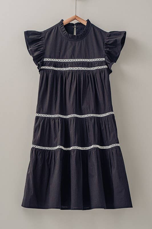 Urban Daizy Lace Trim Ruffle Sleeve Tiered Spring Mini Dress Black Dress - Women's (UDZ-DR-00204) – alternate view 18