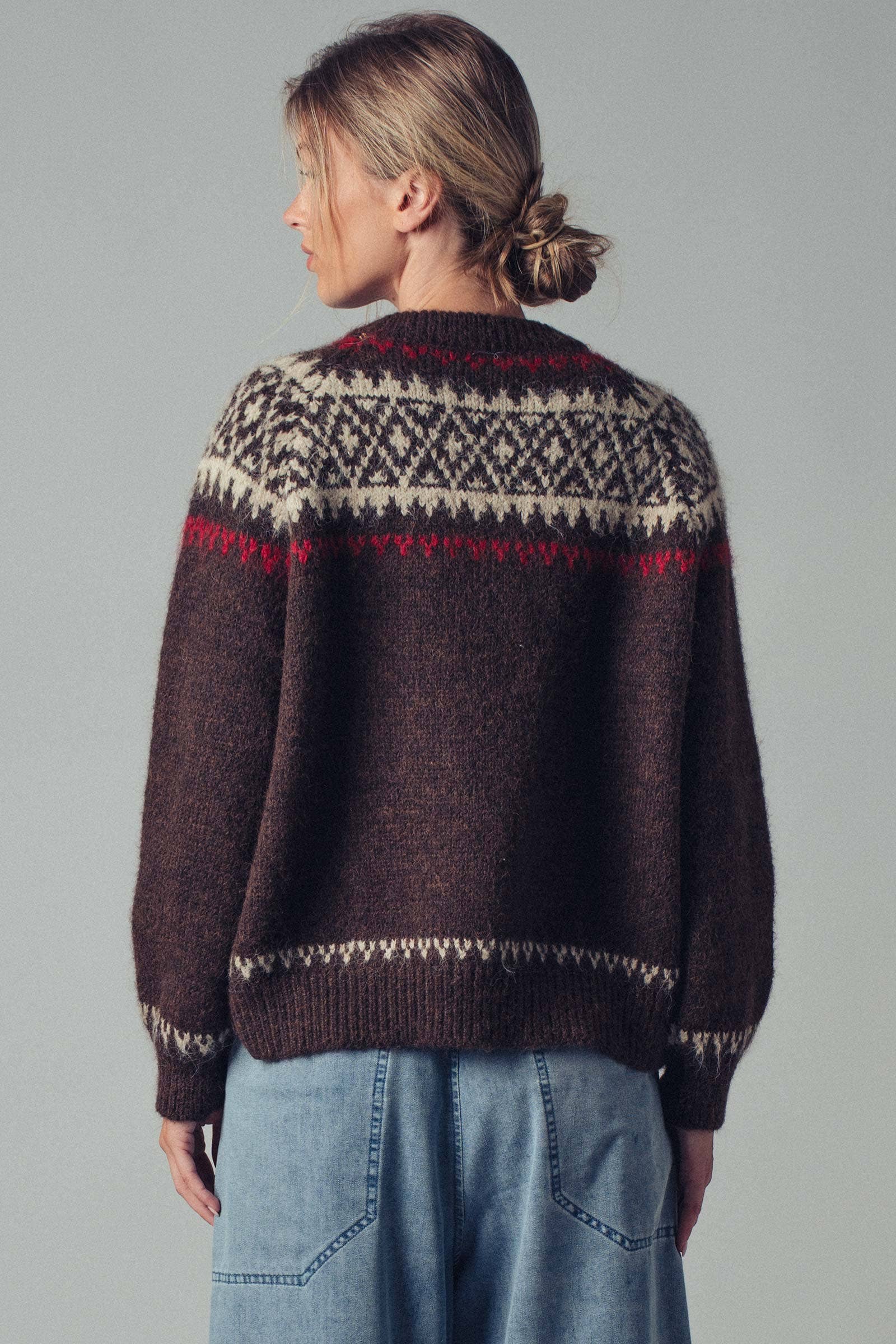Urban Daizy Fair Isle Nordic Toggle Knit Cardigan Ivory Cardigan - Women's (UDZ-PT-00355) – alternate view 6