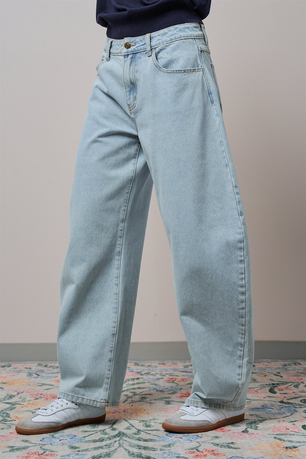 Light Wash Curved Barrel Leg Wide Jeans in LT BLUE - Women's Casual Pants | Urban Daizy