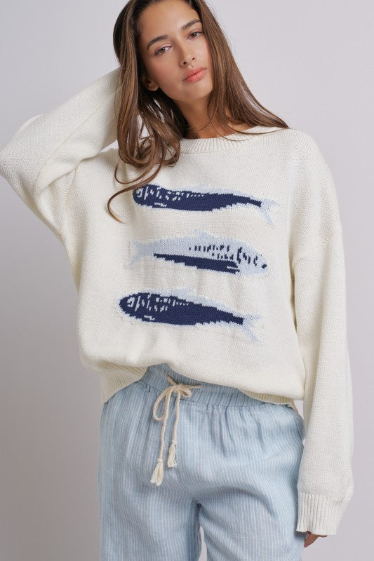 Seaside Sardine Oversized Summer Knit Sweater in IVORY - Women's Sweaters | Urban Daizy
