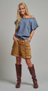 Grommet Trim Washed Cotton Boat Neck Top in VINTAGE NAVY - Women's T-Shirts & Polos | Urban Daizy