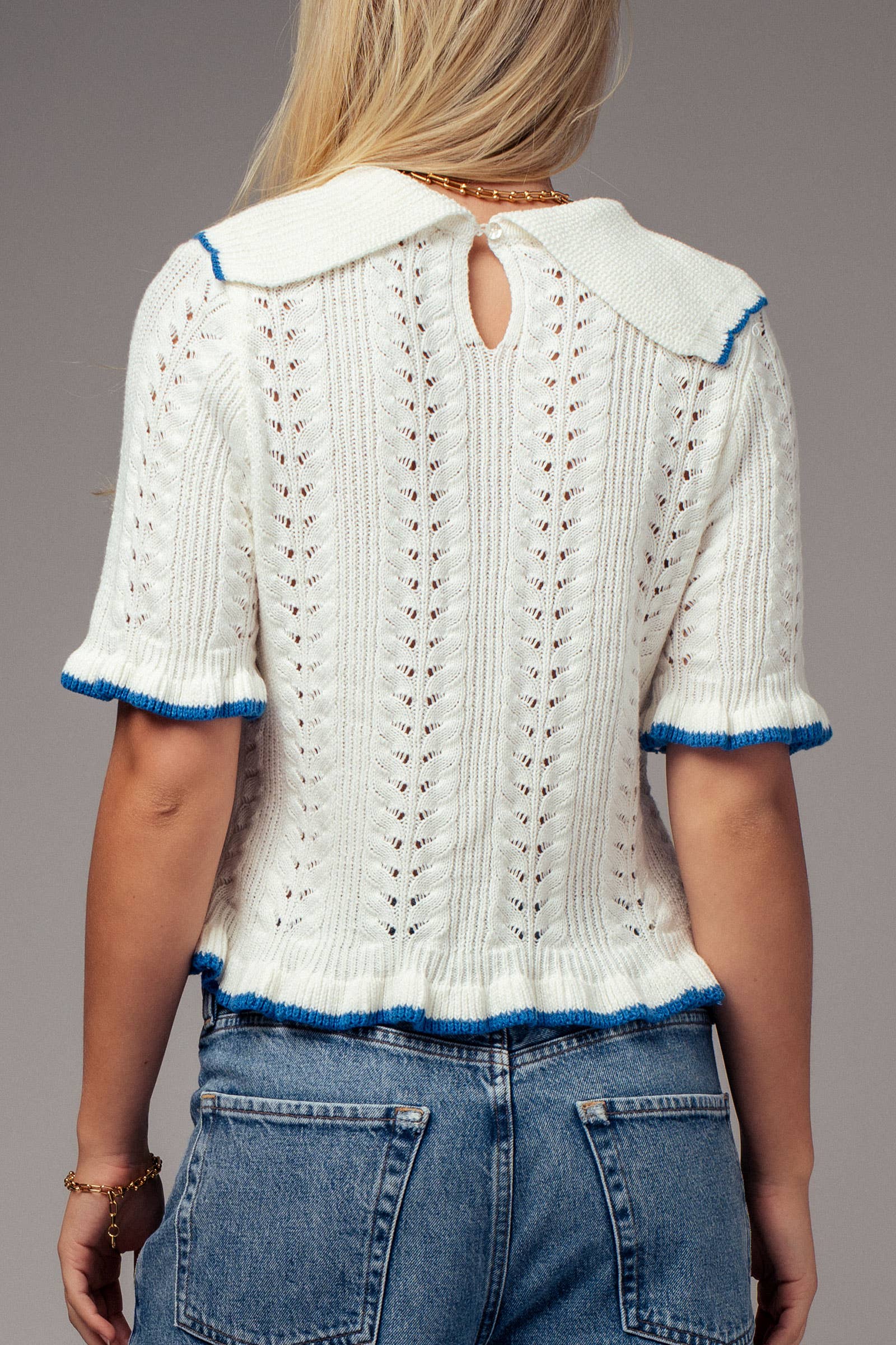 Urban Daizy Crochet Knit Ruffled Top Black Knit Top - Women's (UDZ-TP-00721) – alternate view 4