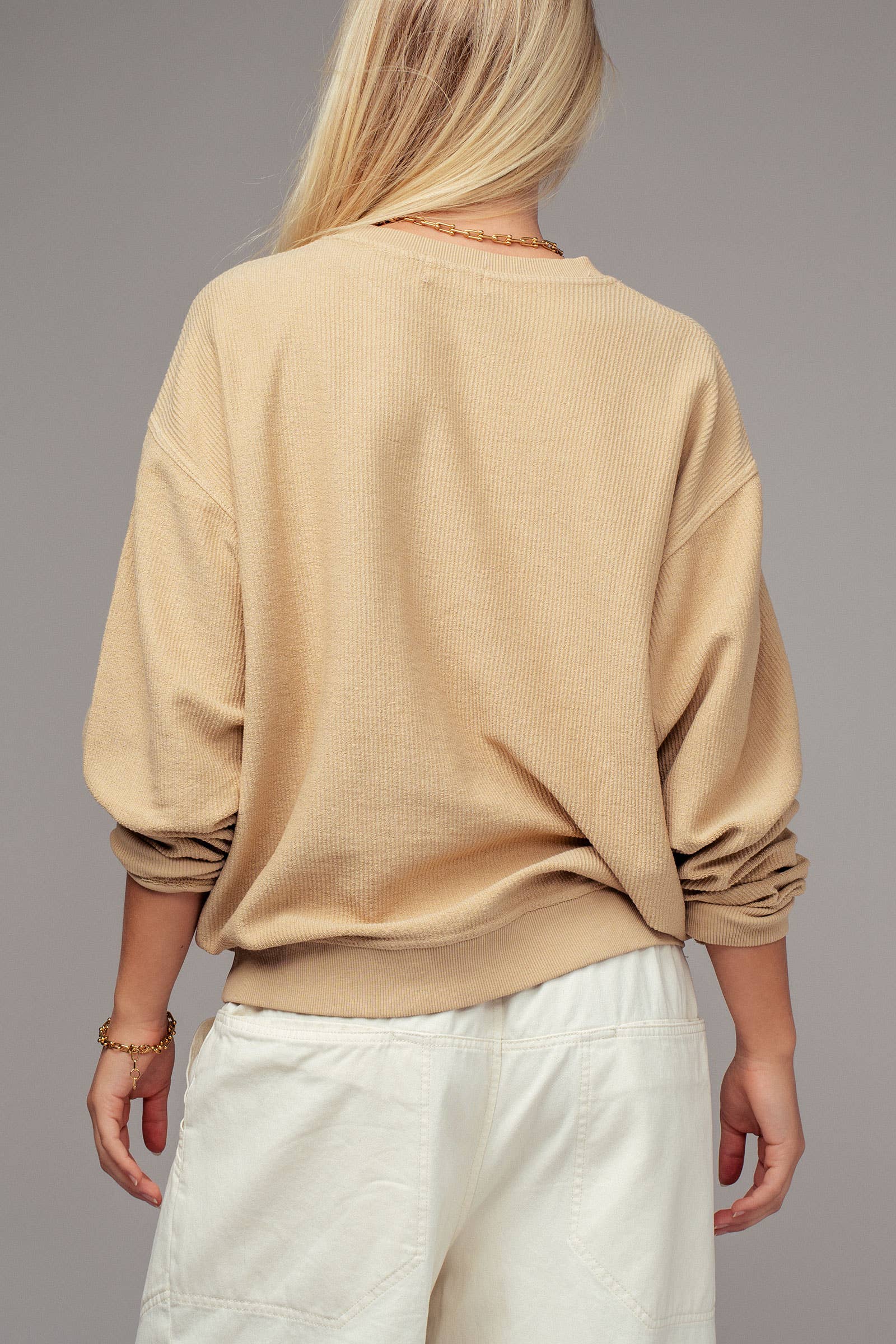 Urban Daizy Oversized Vintage Wash Ribbed Cotton Sweater Charcoal Sweatshirt - Women's (UDZ-KN-00544) – alternate view 17