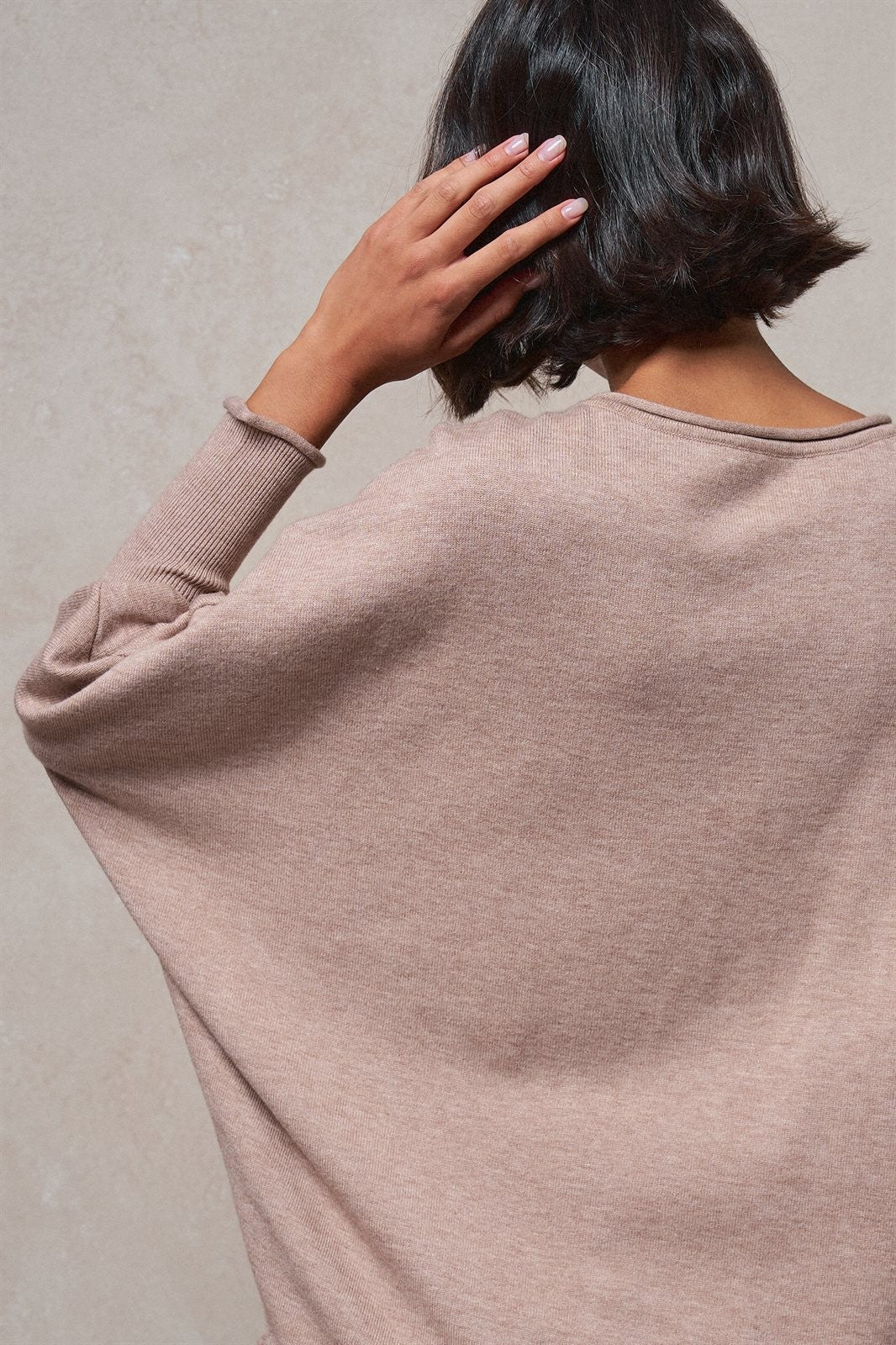 Dolman Sleeve Knit Top Boat Neck Boho Slouchy Sweater in MOCHA - Women's Sweaters | Urban Daizy