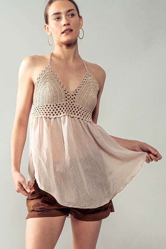 Urban Daizy Crochet Knit Halter Tunic Top Beige Tunic - Women's (UDZ-TP-00016) – alternate view 13