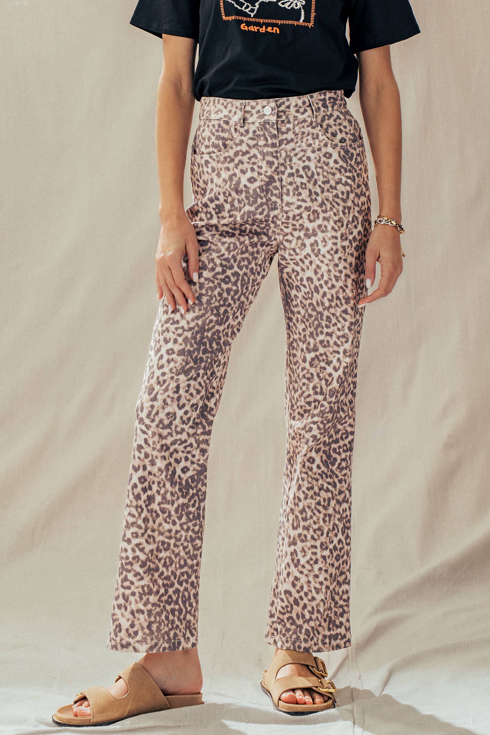 Leopard Print High-Rise Straight-Leg Pants
