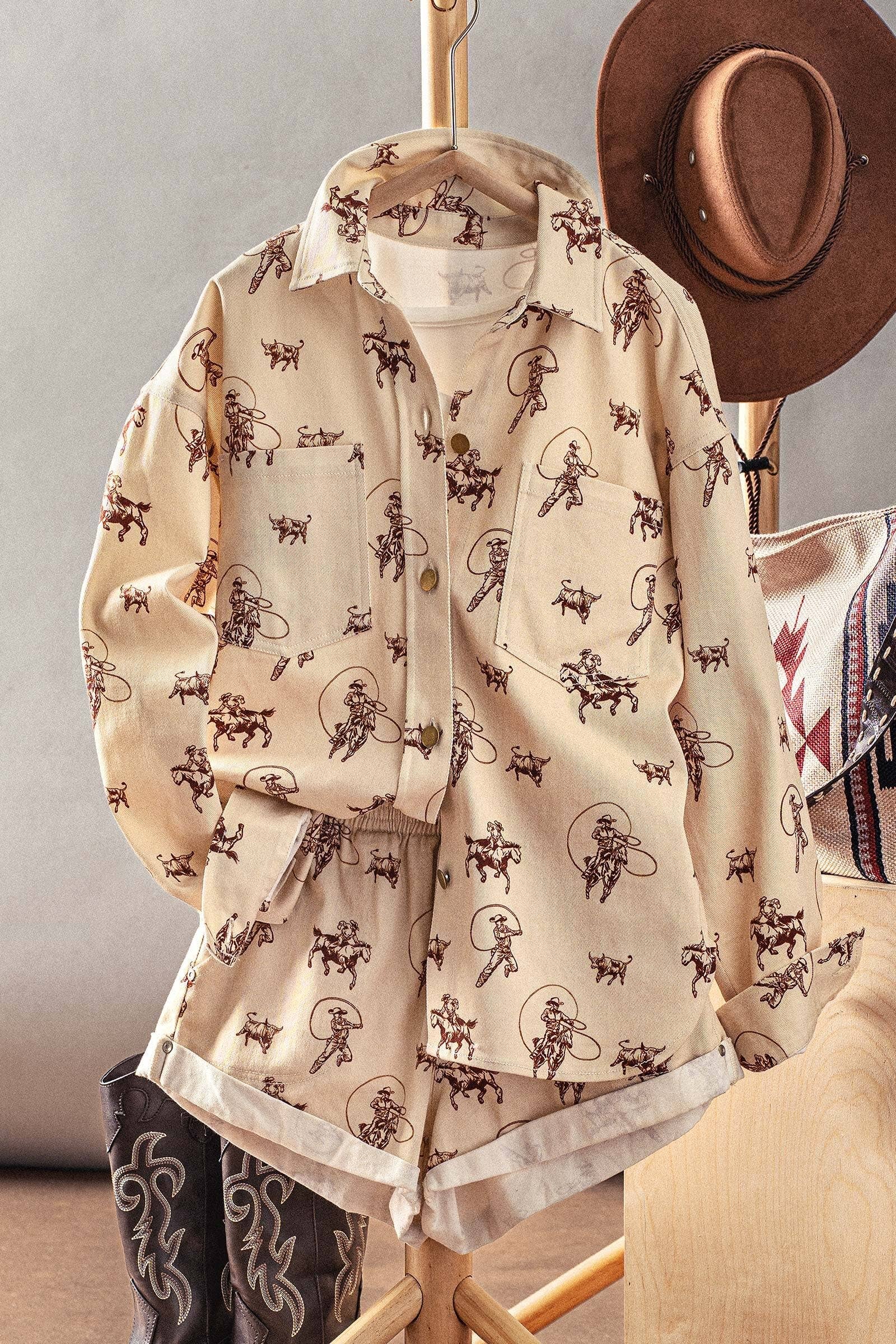 Urban Daizy Western Rodeo Ready Roundup Shirt Ivory Button Down Shirt - Women's (UDZ-DR-00390) – alternate view 13