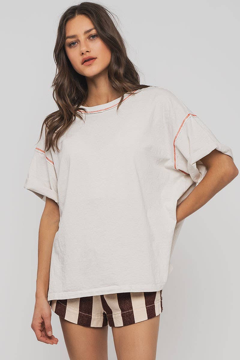 Contrast Stitch Mineral Wash Spring Oversized Tee