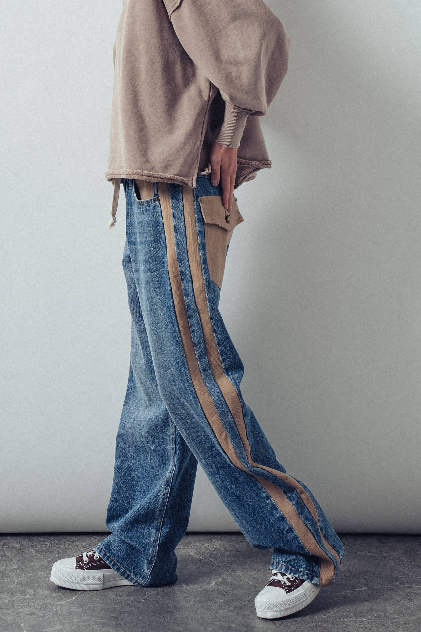 Wide-Leg Utility Stripe Denim Jeans