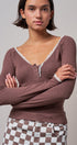 Pretty Little Lace Trim Henley in BROWN - Women's T-Shirts & Polos | Urban Daizy