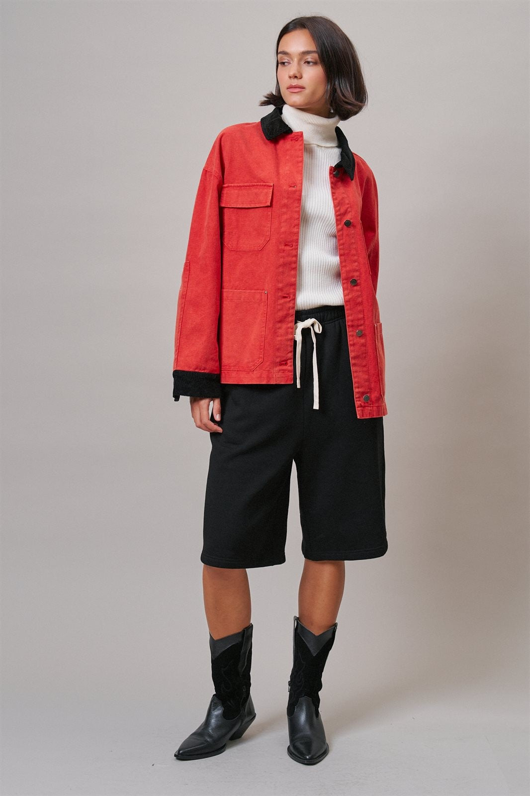 Oversized Utility Barn Jacket in RED - Women's Jackets & Blazers | Urban Daizy