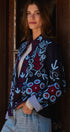 Embroidered Corduroy Jacket with Folk Floral Scroll in NAVY - Women's Jackets & Blazers | Urban Daizy