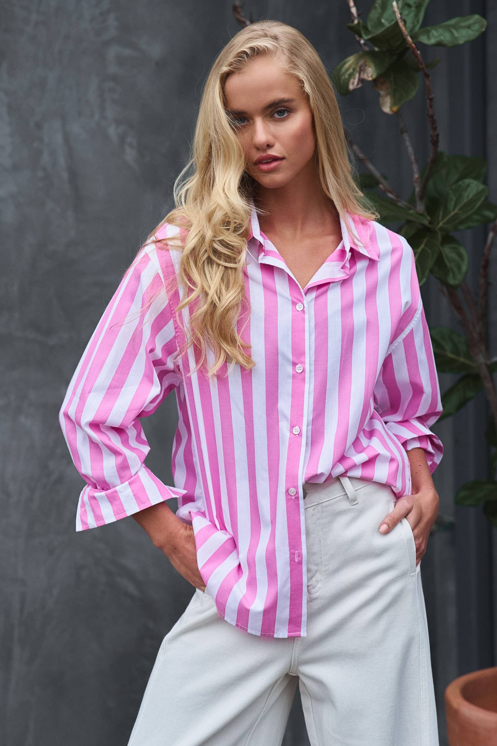 Oversized Stripe Button Down Collared Shirt