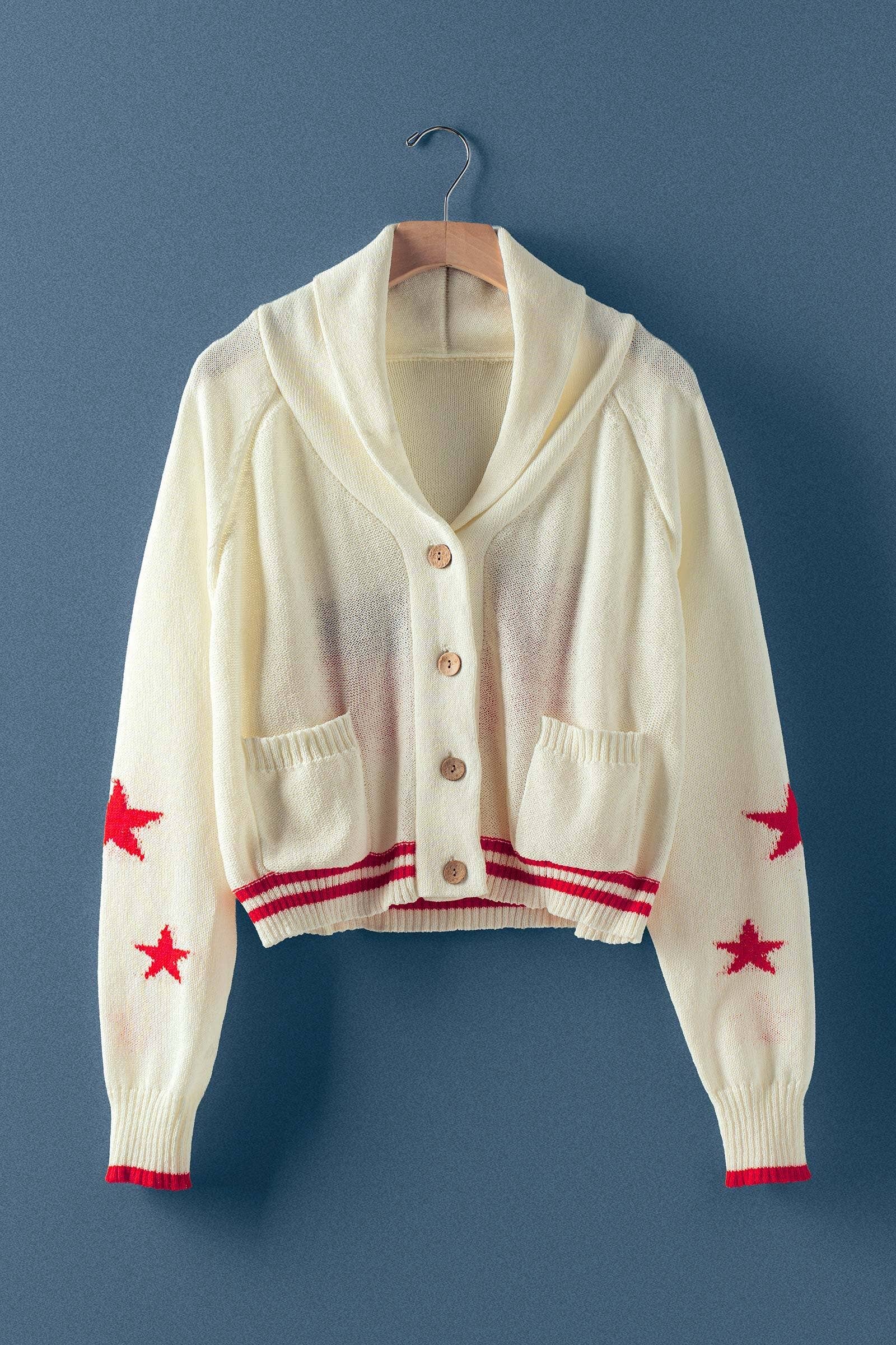 Urban Daizy American Flag Star Shawl Collar Cardigan Ivory Cardigan - Women's (UDZ-KN-01028)