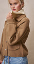 Sweater Knit Button Front Jacket with Detachable Collar in OLIVE - Women's Jackets & Blazers | Urban Daizy