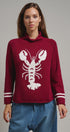 Lobster Intarsia Mock Neck Knit Sweater in BURGUNDY - Women's Sweaters | Urban Daizy