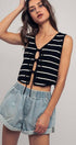 Urban Daizy Striped Tie-Front Cropped Knit Top Black White Knit Top - Women's (UDZ-TP-00750) – alternate view 23