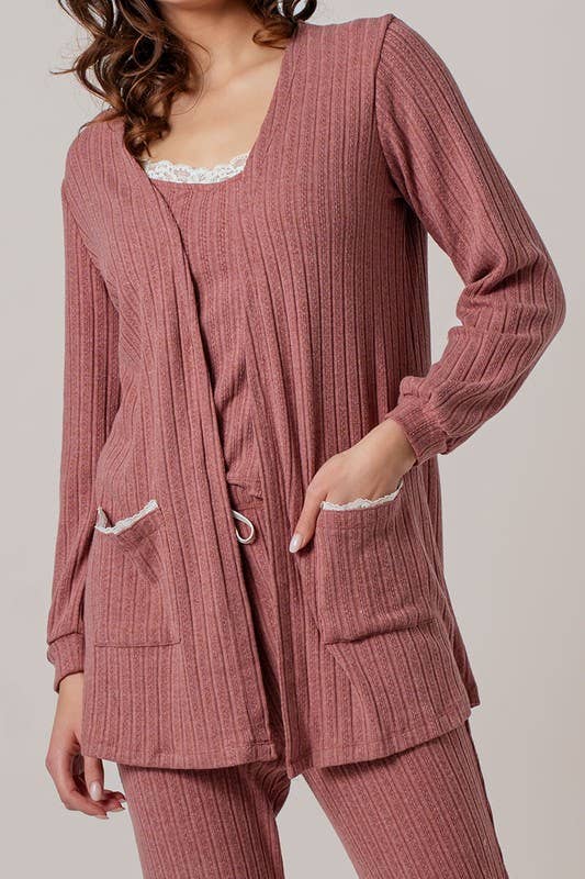 Urban Daizy Pointelle Knit Lace-Trim Pocket Cardigan Cocoa Cardigan - Women's (UDZ-KN-01037) – alternate view 14