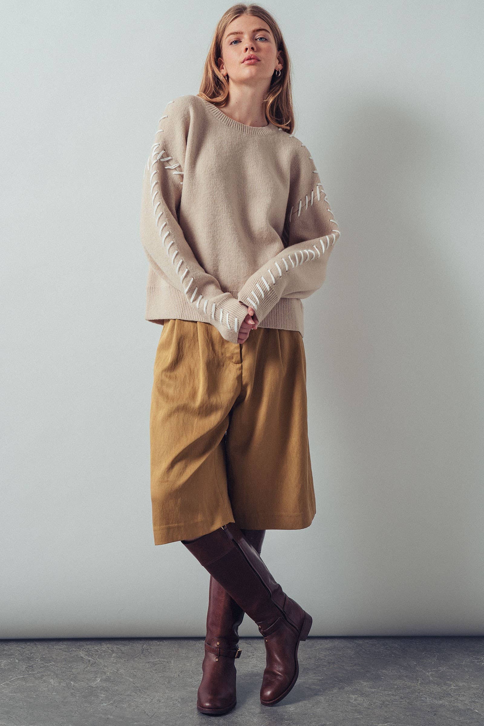 Contrast Whipstitch Detail Knit Sweater