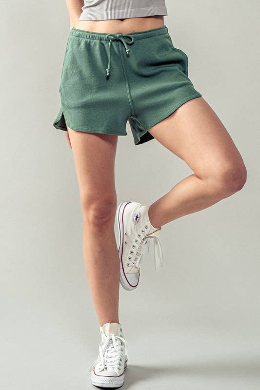 Urban Daizy Textured Cotton Elastic Waist Drawstring Pocket Dolphin Shor Charcoal Shorts - Women's (UDZ-PT-00046) –…