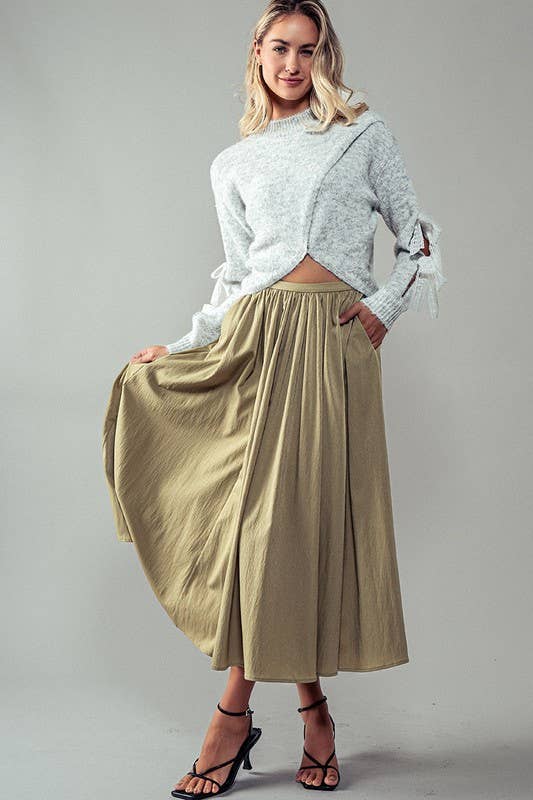 Urban Daizy Cotton Blend Pocketed Elastic Waist Midi Skirt Taupe Skirt - Women's (UDZ-SK-00070) – alternate view 15