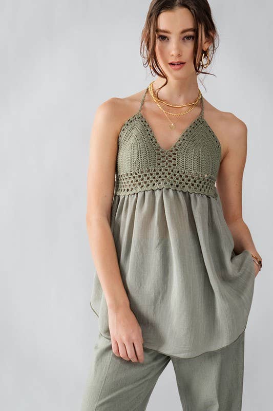 Urban Daizy Crochet Knit Halter Tunic Top Beige Tunic - Women's (UDZ-TP-00016) – alternate view 9