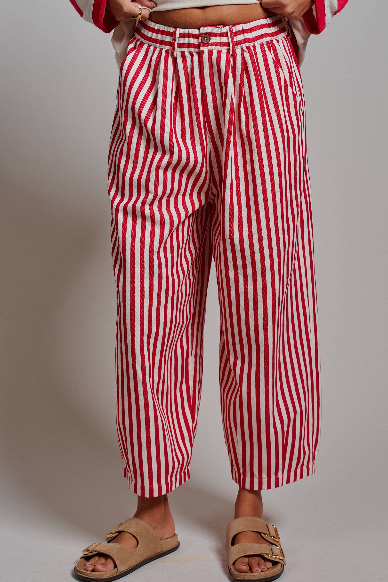 Striped Pleated Wide Leg Culotte Pants